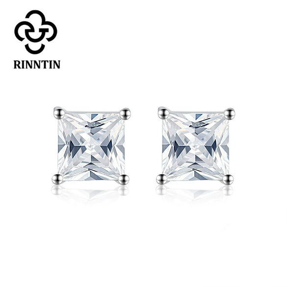 Wholesale Jewelry S925 Sterling Silver Square Zircon Electroplated Geometric Earrings