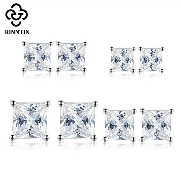 Wholesale Jewelry S925 Sterling Silver Square Zircon Electroplated Geometric Earrings