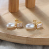 Wholesale Jewelry S925 Sterling Silver Square Zircon Natural Pearl Electroplating Geometric Earrings For Women