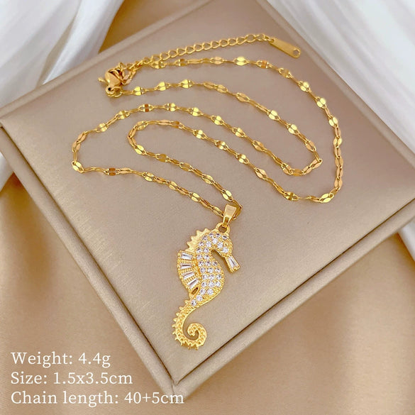 Wholesale Jewelry Seahorse Animal Geometric Stainless Steel And Copper Necklace Unisex