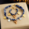Wholesale Jewelry Set Dark Blue Printed Leopard Print Heart Shaped Ceramic Stainless Steel Electroplated Jewelry For Women