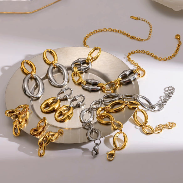Wholesale Jewelry Set Electroplated Geometric Stainless Steel Earrings And Necklace For Women