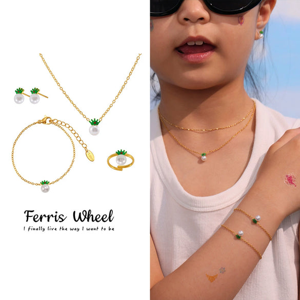 Wholesale Jewelry Set For Women And Kids Fashionable Ferris Wheel Design Stainless Steel And Titanium Steel Electroplated Crown Pendant Necklace Ring Earrings Bracelet