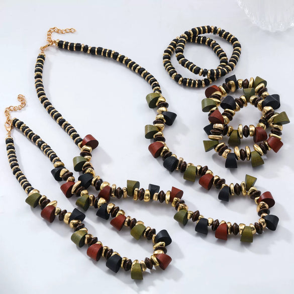 Wholesale Jewelry Set Frosted Resin Mixed Gemstone Setting Heart Water Drop Bell Shaped Electroplated Handwoven