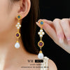 Wholesale Jewelry Set Silver Needle Geometric Imitation Pearl Heart Water Drop Bell Tassel Earrings Necklace Alloy Pendant Electroplated Highend Women's
