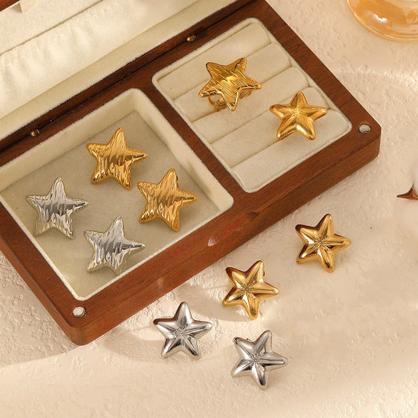 Wholesale Jewelry Set Stainless Steel Electroplated Fivepointed Star Earrings And Ring For Women
