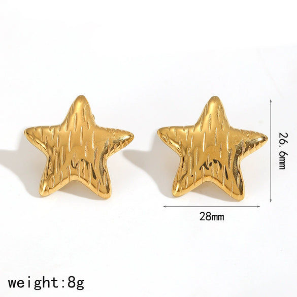Wholesale Jewelry Set Stainless Steel Electroplated Fivepointed Star Earrings And Ring For Women