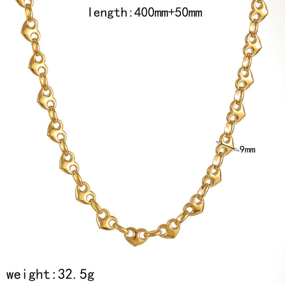 Wholesale Jewelry Set Stainless Steel Geometric Multi Ring Pig Nose Buckle Chain Necklace Bracelet For Women With Pvd Furnace Vacuum Real Gold Plating