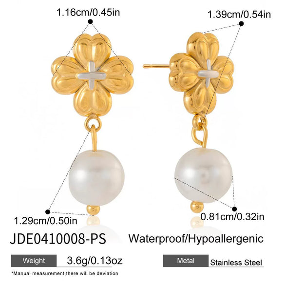 Wholesale Jewelry Set Stainless Steel Titanium Steel Electroplated Heart Four Leaf Clover Plants And Flowers Pattern Women's Earrings Necklace
