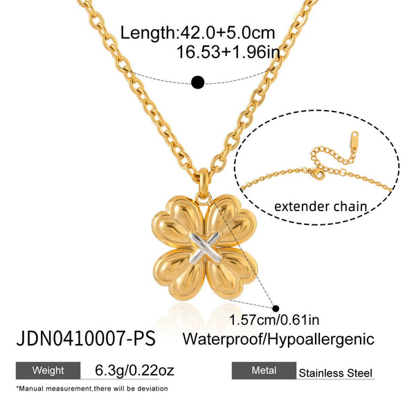 Wholesale Jewelry Set Stainless Steel Titanium Steel Electroplated Heart Four Leaf Clover Plants And Flowers Pattern Women's Earrings Necklace