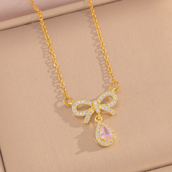 Wholesale Jewelry Set Titanium Steel Love Bow Design With Diamonds For Women