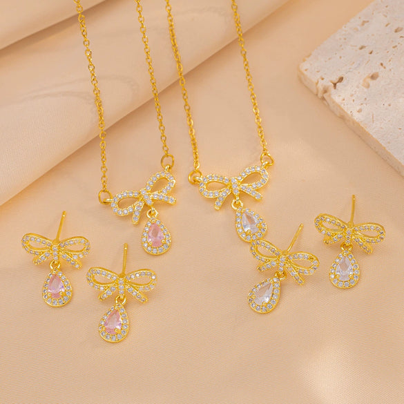 Wholesale Jewelry Set Titanium Steel Love Bow Design With Diamonds For Women