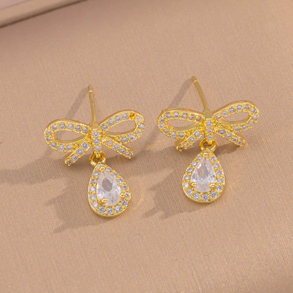 Wholesale Jewelry Set Titanium Steel Love Bow Design With Diamonds For Women