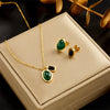Wholesale Jewelry Set Titanium Steel Mixed Gemstone Inlay Peacock Pendant Electroplated Box Chain For Women Fashion Retro Style