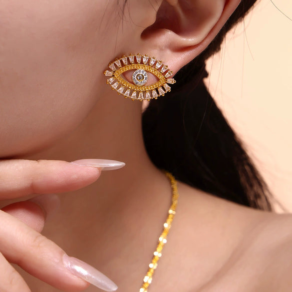 Wholesale Jewelry Set With Devil's Eye Microinlaid Zircon In Titanium Steel Electroplated Creative Design For Women