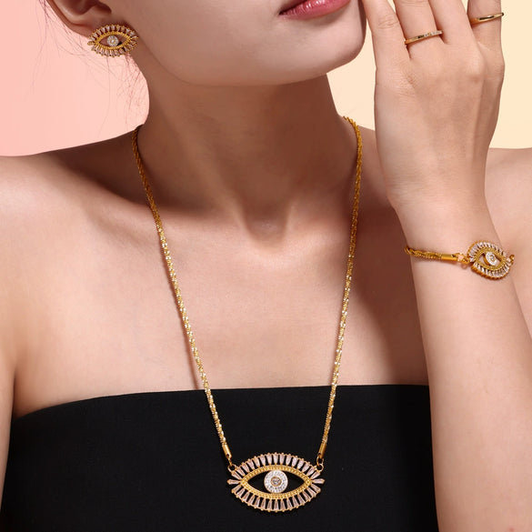 Wholesale Jewelry Set With Devil's Eye Microinlaid Zircon In Titanium Steel Electroplated Creative Design For Women