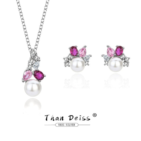 Wholesale Jewelry Set With Freshwater Pearls S925 Sterling Silver Pink Pendant Earrings Round Shape Casual Fashion For Women