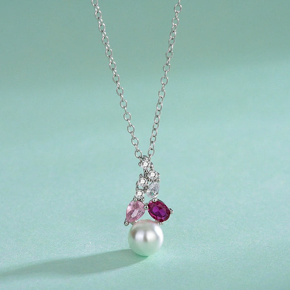 Wholesale Jewelry Set With Freshwater Pearls S925 Sterling Silver Pink Pendant Earrings Round Shape Casual Fashion For Women