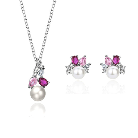 Wholesale Jewelry Set With Freshwater Pearls S925 Sterling Silver Pink Pendant Earrings Round Shape Casual Fashion For Women