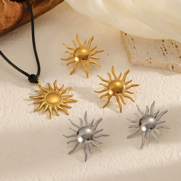 Wholesale Jewelry Set Women Ins Style Minimalist Stainless Steel Titanium Steel Wax Rope Chain Electroplated Stars Sun And Moon Clouds Universe Pendant Necklace Earrings