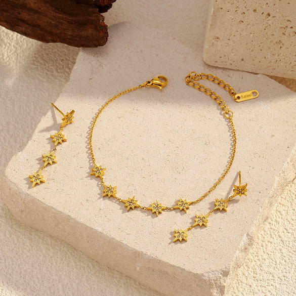 Wholesale Jewelry Set Women's Stainless Steel Electroplated Jewelry With Stars Sun And Moon Clouds And Universe Patterns Earrings Bracelet