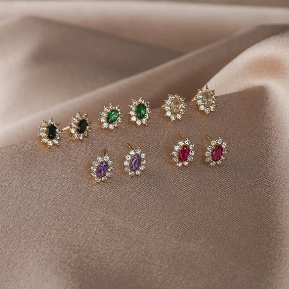 Wholesale Jewelry Set Zircon Copper Microinlaid Plant Flowershaped Electroplated For Women