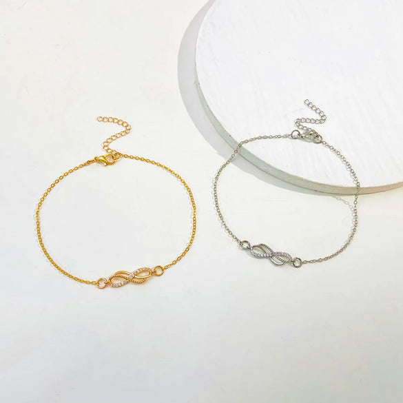 Wholesale Jewelry Sexy Infinity Alloy Rhinestones 14k Gold Plated Anklet