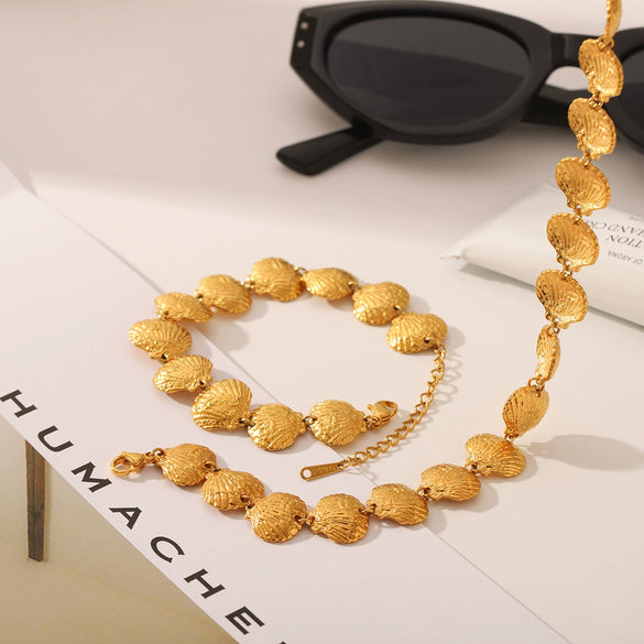 Wholesale Jewelry Shell Pattern Titanium Steel And Stainless Steel Necklace And Bracelet With Electroplating And Handmade Chain