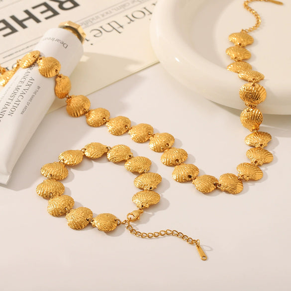 Wholesale Jewelry Shell Pattern Titanium Steel And Stainless Steel Necklace And Bracelet With Electroplating And Handmade Chain