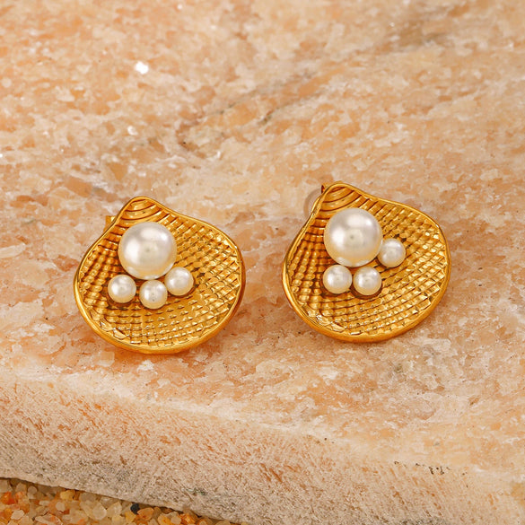 Wholesale Jewelry Shell Pearl Stainless Steel Marine Organisms Electroplating Women's Hip Hop Style
