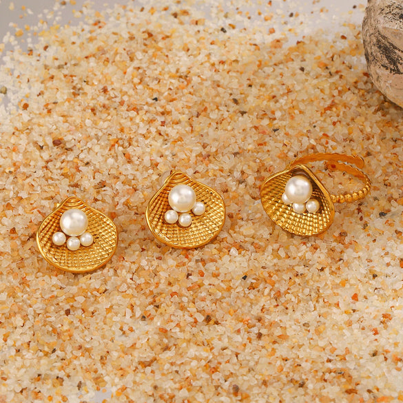 Wholesale Jewelry Shell Pearl Stainless Steel Marine Organisms Electroplating Women's Hip Hop Style
