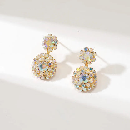 Wholesale Jewelry Shiny Flower Rhinestone Rhinestones Silver Plated Plating Inlay Drop Earrings