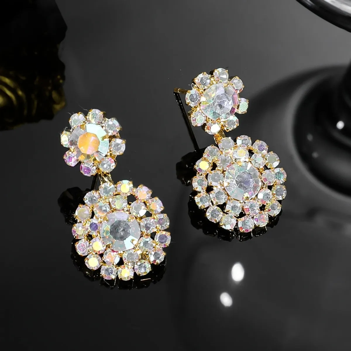 Wholesale Jewelry Shiny Flower Rhinestone Rhinestones Silver Plated Plating Inlay Drop Earrings