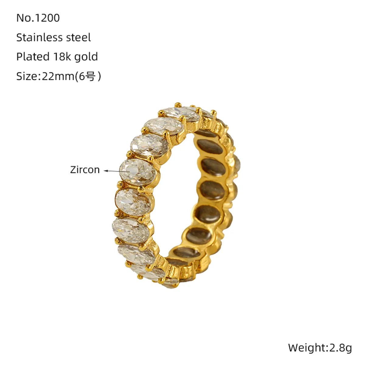 Wholesale Jewelry Shiny Round 304 Stainless Steel Zircon 18K Gold Plated Plating Rings