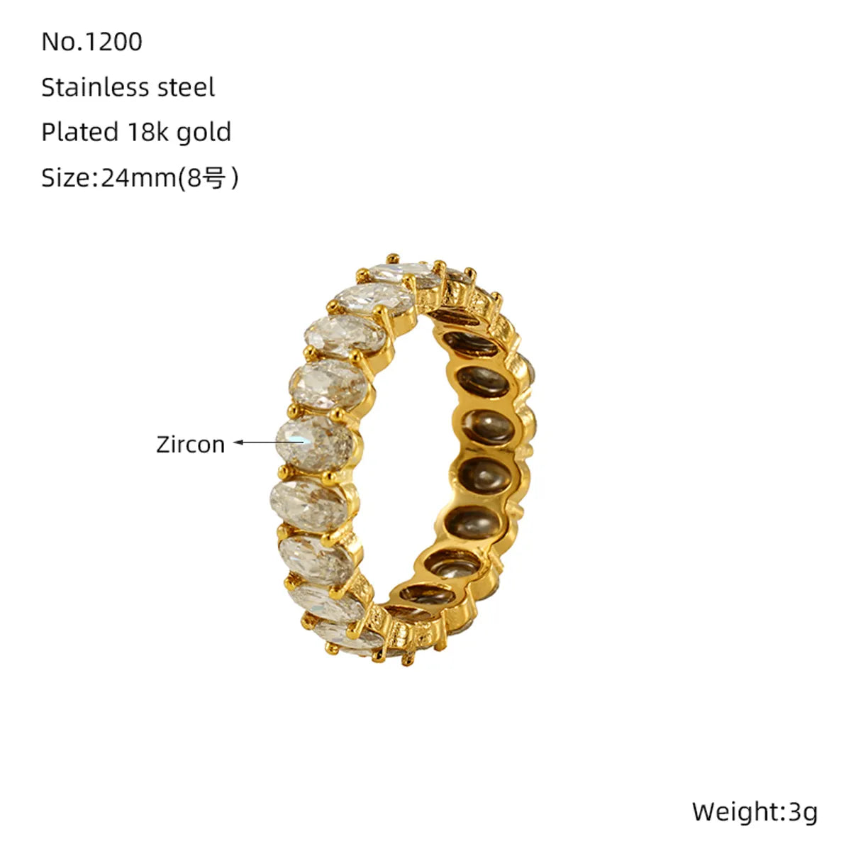 Wholesale Jewelry Shiny Round 304 Stainless Steel Zircon 18K Gold Plated Plating Rings