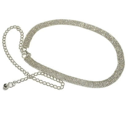 Wholesale Jewelry Shiny Solid Color Metal Rhinestones Chain Inlay Waist Chain