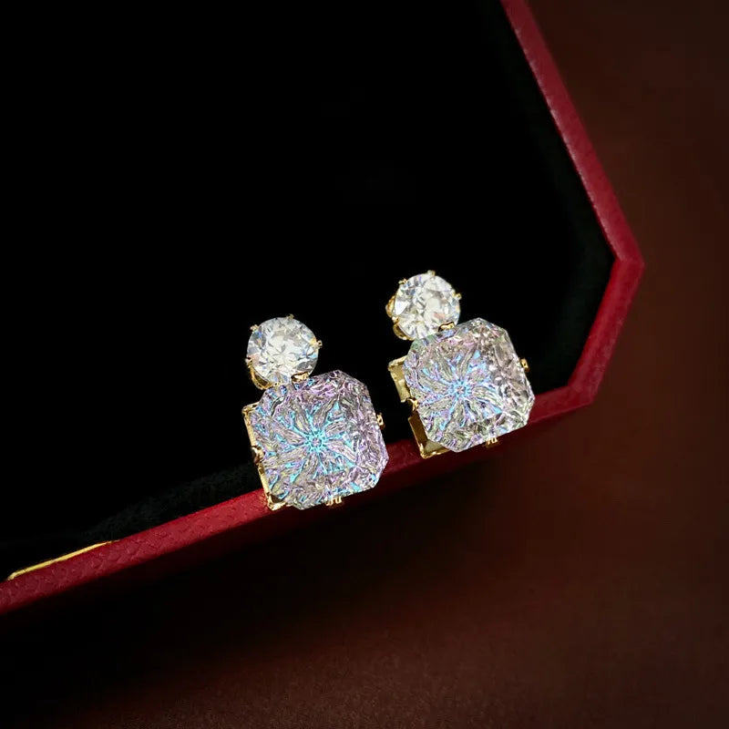 1 Pair Shiny Square Inlay Alloy Rhinestones Ear Studs