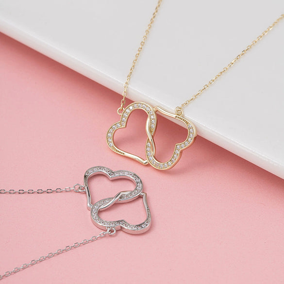 Wholesale Jewelry Silver Double Love Zircon Inlaid Geometric Necklace Electroplated For Women