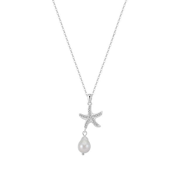 Wholesale Jewelry Silver Freshwater Pearl Starfish Pendant Necklace Minimalist Geometric Style Electroplating
