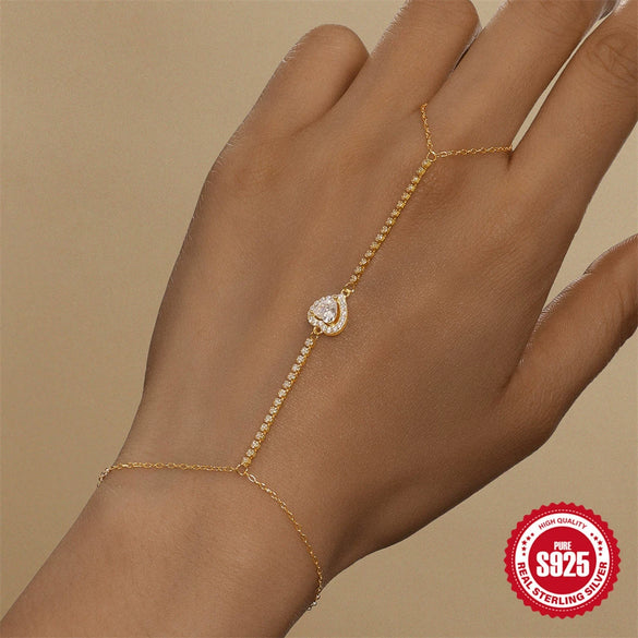 Wholesale Jewelry Silver 925 Geometric Heartset Diamond Clawset Tassel Chain Bracelet Ring