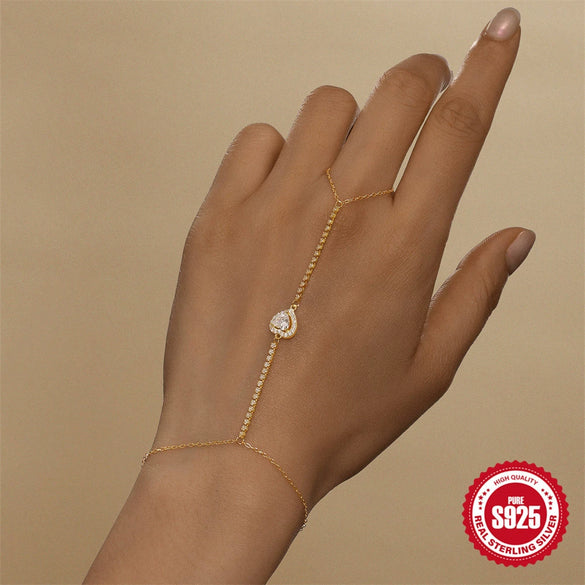 Wholesale Jewelry Silver 925 Geometric Heartset Diamond Clawset Tassel Chain Bracelet Ring