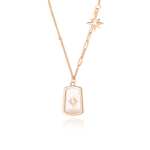 Wholesale Jewelry 925 Silver Geometric Star Square Shield Bead Necklace With Electroplating For Women Retro Cold Style
