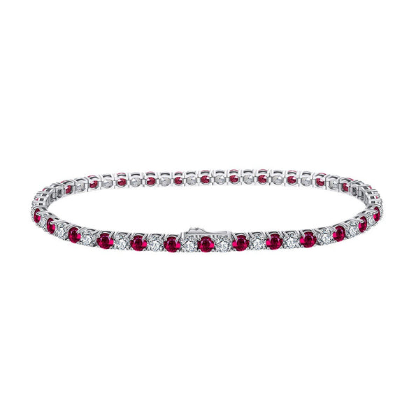 Wholesale Jewelry Silver Geometric Tennis Chain Bracelet With Red Zircon Electroplated