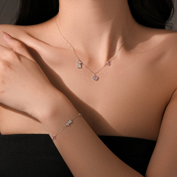 Wholesale Jewelry Silver 925 Heart Puppy Geometric Style Bracelet Set With Diamonds Platinum 18K Gold Electroplated For Women
