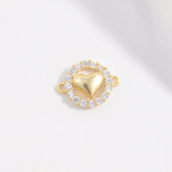 Wholesale Jewelry Silver Inlaid Zirconia Heart Shaped Connector Accessories