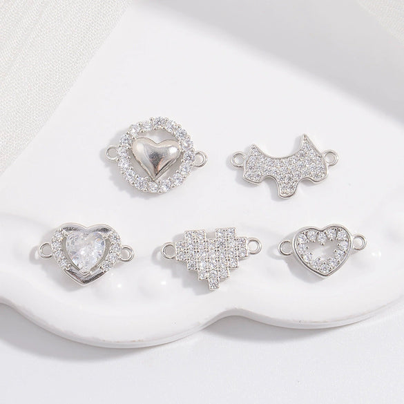 Wholesale Jewelry Silver Inlaid Zirconia Heart Shaped Connector Accessories
