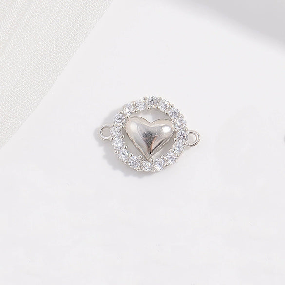 Wholesale Jewelry Silver Inlaid Zirconia Heart Shaped Connector Accessories