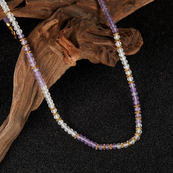 Wholesale Jewelry Silver Natural Amethyst White Crystal Geometric Handmade Pendant Necklace For Women