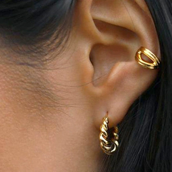 Wholesale Jewelry Silver Needle Copper Geometric Twisted Circle Hoop Earrings For Women Electroplated