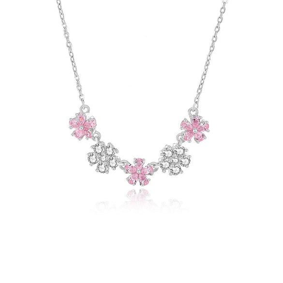 Wholesale Jewelry Silver Peach Blossom Love Clavicle Chain Inlaid Zircon Natural Style